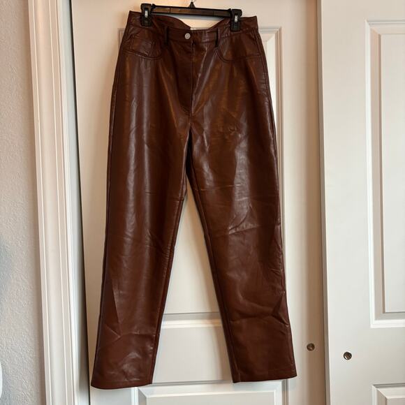 EUC Wilfred Aritzia Melina Pants Soft Vegan Leather Cognac Sz 14 - Picture 2 of 11